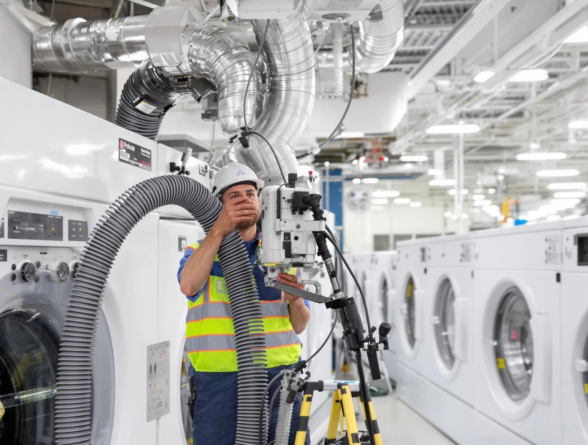Ohio Dryer Vent Cleaning team performing commercial-grade dryer vent cleaning at a business facility in Ohio