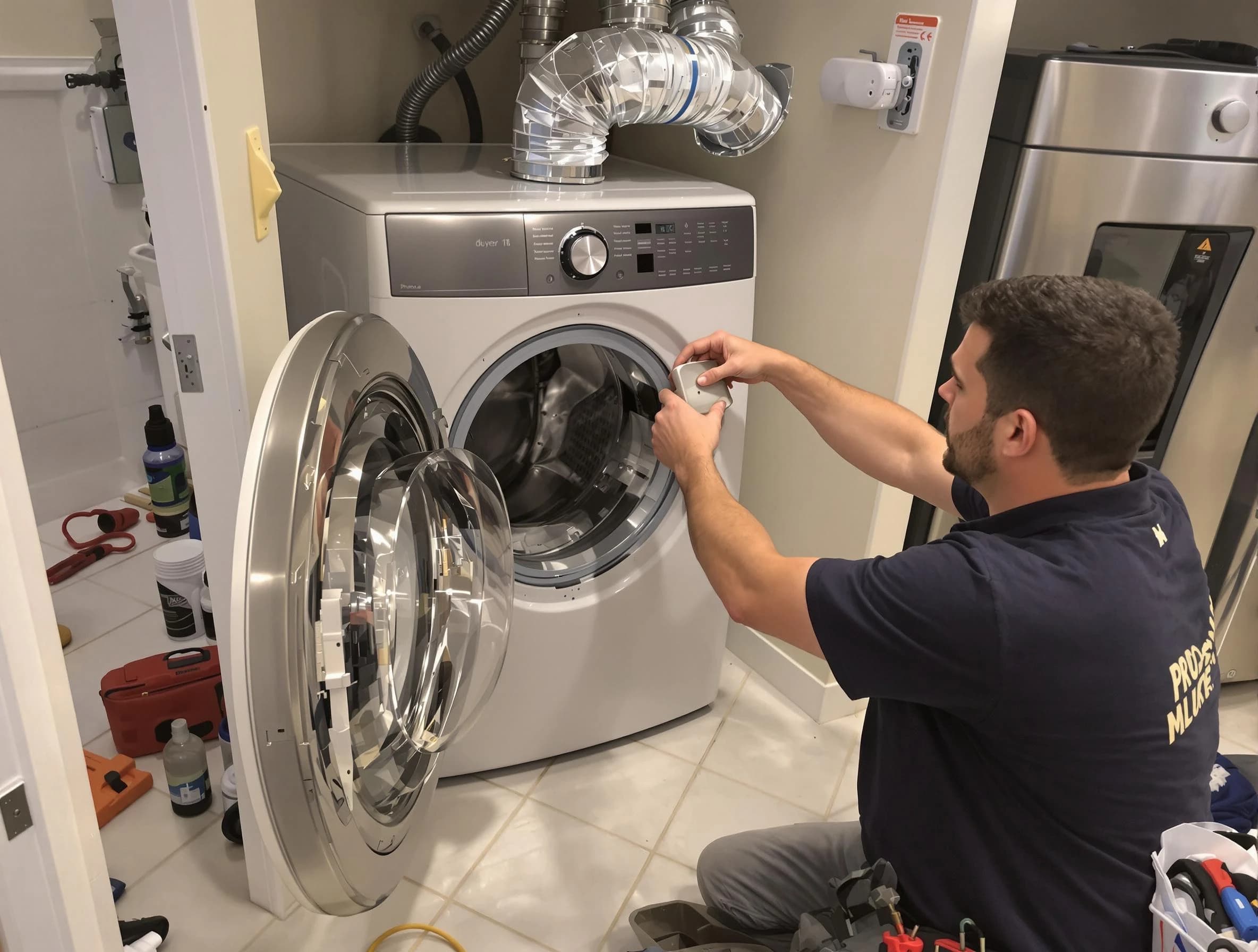 Ohio Dryer Vent Cleaning technician performing precise dryer vent hose installation in Ohio